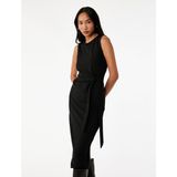 Koton Krep Scuba Slim Fit Drapeli Yandan Bağlama Detaylı Bisiklet Yaka Kolsuz Midi Elbise - XS - Siyah
