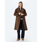 Koton Kruvaze Düğmeli Uzun Oversize Kaşe Kaban - Kahve - 44
