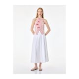 Koton Kruvaze Hakim Yaka Fiyonklu Kolsuz Qipao Görünümlü Çizgili Crop Bluz