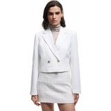 Koton Kruvaze Uzun Kollu Tüvit Crop Blazer Ceket - Ekru - 38