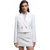 Koton Kruvaze Uzun Kollu Tüvit Crop Blazer Ceket - Ekru - 42