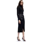 Koton Kruvaze Yırtmaç Detaylı Slim Fit Saten Midi Etek - Siyah - 36