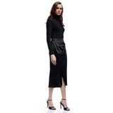 Koton Kruvaze Yırtmaç Detaylı Slim Fit Saten Midi Etek