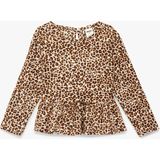 Koton Leopar Desenli Uzun Kollu Tişört Kız Çocuk Günlük Stil Polyester Karışımlı - Ekru - 4 - 5 Yaş