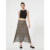Koton Leopar Etek Asimetrik Kesim Midi Boy - Siyah - XS