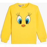 Koton Lisanslı Pamuklu Tweety Sweatshirt Kız Çocuk Bisiklet Yaka Baskılı Truvakar Kol - Sarı - 9 - 10 Yaş