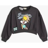 Koton Lola Bunny Lisanslı Kız Çocuk Sweatshirt Siyah Uzun Kollu Crop Tasarım Şardonlu