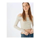 Koton Madonna Yaka Slim Fit Bej Kadın Uzun Kollu T-shirt 5sal10451ık