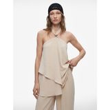 Koton Metal Aksesuarlı Halter Yaka Kolsuz Asimetrik Keten Karışımlı Bluz - Kahve - 36