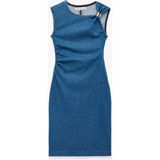Koton Metal Aksesuarlı Kolsuz Pamuklu Drapeli Denim Midi Lacivert Elbise