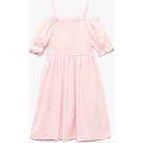 Koton Midi Boy Bürümcük Kısa Kollu Omzu Açık Gipeli Elbise - Pembe - 9 - 10 Yaş