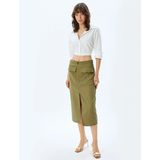 Koton Midi Kalem Etek Yüksek Bel Kargo Cepli Önden Yırtmaç Detaylı Slim Fit - Yeşil - 36