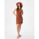 Koton Mini Elbise Bodycon Kolsuz Halter Yaka Dar Kesim - Kahve