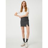 Koton Mini Etek Dar Kesim Yandan Yırtmaçlı - Siyah - XL
