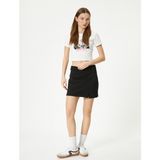 Koton Mini Etek Yüksek Bel Yırtmaç Detaylı Slim Fit Krep Scuba Kumaş - Siyah