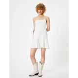 Koton Mini Fisto Elbise Poplin Çapraz Ip Askılı Slim Fit - Beyaz - 34