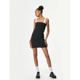 Koton Mini Kalem Elbise Renk Kontrastlı Askılı Slim Fit - 36 - Siyah