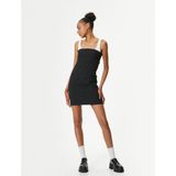 Koton Mini Kalem Elbise Renk Kontrastlı Askılı Slim Fit - 42 - Siyah
