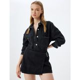 Koton Mini Kot Şort Etek Kemer Detaylı Asimetrik Kesim Slim Fit - Siyah - 34