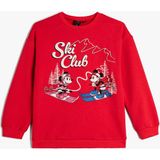 Koton Minnie Mouse ve Mickey Mouse Sweatshirt Lisanslı Uzun Kollu Bisiklet Yaka Şardonlu - Kırmızı - 5 - 6 Yaş