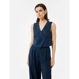 Koton Modal Kumaş Asimetrik Kesim Düğmeli Kruvaze Crop Yelek - Lacivert - 42