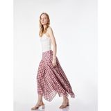 Koton Modal Kumaş Asimetrik Kesim Ekose Kloş Midi Etek - Pembe - 38