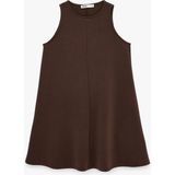 Koton Modal Kumaş Bisiklet Yaka Kolsuz Mini Kloş Elbise - Kahve - XL