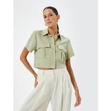 Koton Modal Kumaş Crop Gömlek Kargo Cepli Metal Aksesuar Detaylı - Yeşil - 42