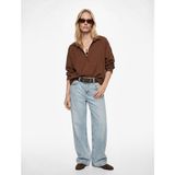 Koton Modal Kumaş Regular Fit 3/4 Kollu Uzun Kollu Dokulu Crop Gömlek - 34 - Kahve