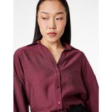 Koton Modal Kumaş Regular Fit 3/4 Kollu Uzun Kollu Dokulu Crop Gömlek - 36 - Bordo