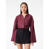 Koton Modal Kumaş Regular Fit 3/4 Kollu Uzun Kollu Dokulu Crop Gömlek - 40 - Bordo
