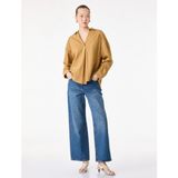 Koton Modal Kumaş Uzun Kollu V Yaka Oversize Çizgili Gömlek - 40 - Kahve