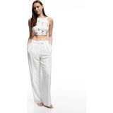 Koton Nakış Detaylı Gipeli Halter Yaka Crop Çiçekli Bluz - Ekru - 40