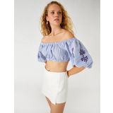 Koton Nakışlı Crop Bluz Omzu Açık