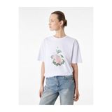 Koton Nilüfer Çiçek Baskılı Beyaz Kadın T-Shirt 6SAK50087EK