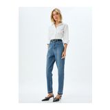 Koton Normal Bel Kısa Paça Düğmeli Denim Pantolon - Mom Fit Jeans