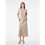 Koton Normal Bel Kloş Midi Saten Etek - Kahve - 34