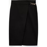 Koton Normal Bel Metal Zincir Aksesuarlı Kruvaze Midi Etek - Siyah - 40