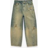 Koton Normal Bel Rahat Kalıp Yırtık Detaylı Pamuklu Eskitmeli Barrel Denim Pantolon - Barrel Jeans - Yeşil - Relax - 29 - 32
