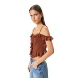 Koton Omuzları Açık Fırfırlı Bluz Crop İnce Askılı