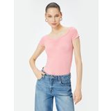 Koton Omzu Açık Body Dantel Detaylı Drapeli Kısa Kollu Slim Fit