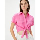 Koton Önden Bağlamalı Gömlek Crop Düğmeli Cepli Viskon - Pembe - 38