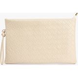 Koton Örgü Desenli Fermuarlı Suni Deri Clutch Çanta - Ekru