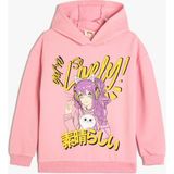 Koton Oversize Kapşonlu Sweatshirt Anime Baskılı Uzun Kollu - Pembe - 9 - 10 Yaş