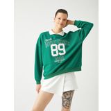Koton Oversize Sweatshirt Polo Yaka Kolej Baskılı Uzun Kollu Sweatshirt Kadın