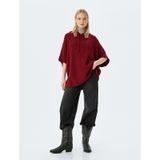 Koton Oversize Triko Panço Kapüşonlu Örgü Dokulu Kısa Kollu Bordo 5wal90033ht Bordo