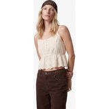Koton Pamuklu Bel Vurgulu Dantelli Brodeli Ip Askılı Crop Bluz - Ekru - 36