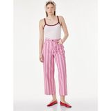 Koton Pamuklu Beli Bağcıklı Çizgili Kısa Geniş Paça Pantolon - Crop Wide Leg Jeans - Pembe - Regular - 36