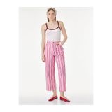 Koton Pamuklu Beli Bağcıklı Çizgili Kısa Geniş Paça Pantolon - Crop Wide Leg Jeans