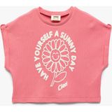 Koton Pamuklu Bisiklet Yaka Kolsuz Baskılı Crop Tişört - Pembe - 7 - 8 Yaş